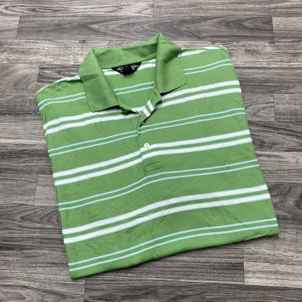 BROOKS BROTHER Button Front Green Striped Polo Golf Shirt Men's Size XL